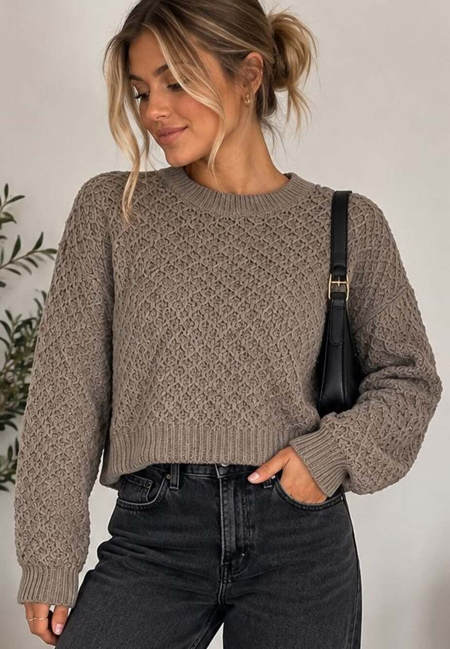 Hollister Textured Knit Sweater Taupe Brown Fall Layering Cozy Y2K Womens Size L